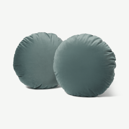 An Image of Julius Set of 2 Round Cushions, 45cm, Blue Slate