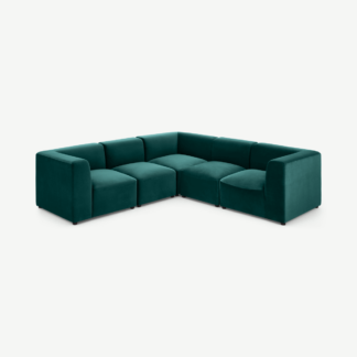 An Image of Juno 5 Seater Sofa Corner Group, Seafoam Blue Velvet