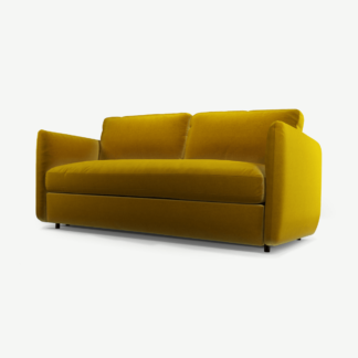 An Image of Fletcher 3 Seater Sofabed with Pocket Sprung Mattress, Saffron Yellow Velvet