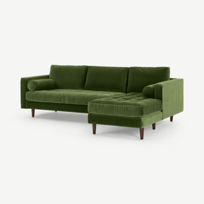 An Image of Scott 4 Seater Right Hand Facing Chaise End Corner Sofa, Grass Cotton Velvet