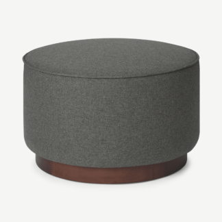 An Image of Hetherington Large Wooden Pouffe, Coventry Grey & Dark Stain Wood