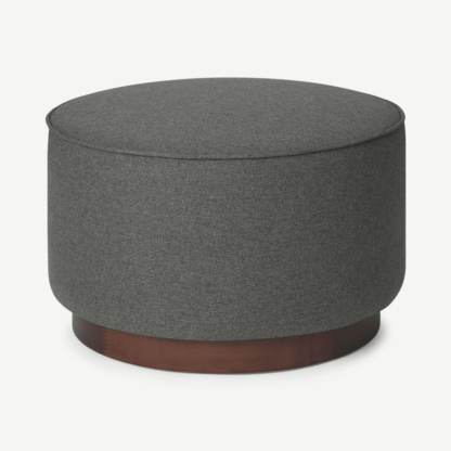 An Image of Hetherington Large Wooden Pouffe, Coventry Grey & Dark Stain Wood