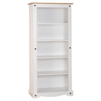 An Image of Corona Pine White Tall Bookcase White and Brown