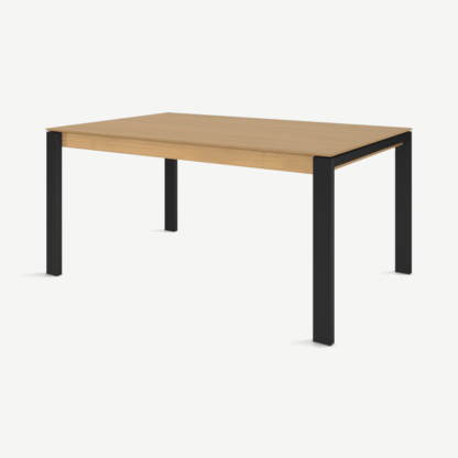 9ccf6a4fa5d3ecef653f8bade78d4eb8670758eeb72b04f506c4ccac9a2893ad-1.png An Image of Corinna 6 Seat Dining Table, Oak & Black