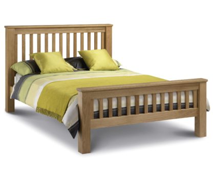 9cecc542a5c9d192c0558bfc63ef51a823c5678910637f93d99be81f97742e3e-1.jpg An Image of Wooden Bed Frame 5ft King Size Amsterdam High Foot End Solid Oak