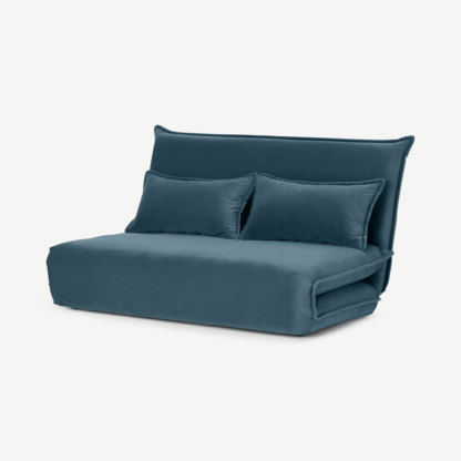 An Image of Bria Click Clack Fold Out Double Sofa Bed, Coastal Blue Velvet