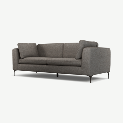 An Image of Monterosso 3 Seater Sofa, Textured Coin Grey with Black Leg