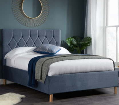 9d2f7c15c7d2989ebb359cc613204e5b2bc606aa514832fe57d670bae2a8c275.jpg An Image of Loxley Grey Velvet Bed Frame - 4ft6 Double