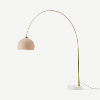 An Image of Bow Large Arc Overreach Floor Lamp, Pink & Brass