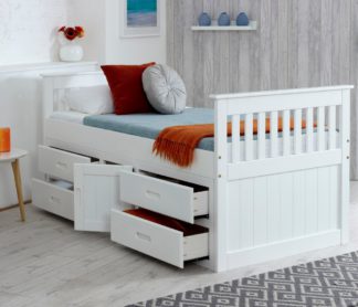 An Image of Wooden Storage Bed Frame 3ft Single Captains White