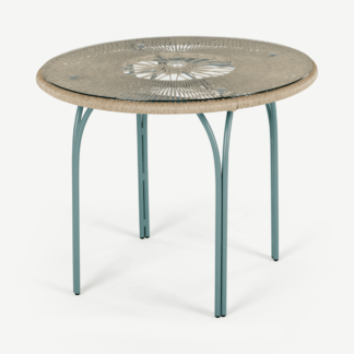 An Image of Lyra Garden 4 seater Round Dining Table, Grey and Blue