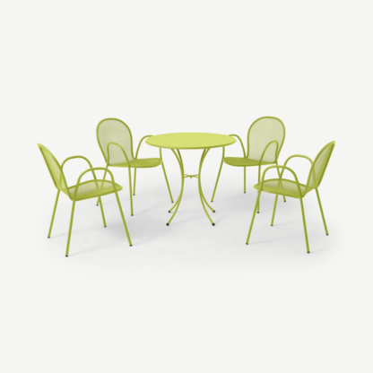 An Image of Emu 4 Seat Round Garden Dining Set, Chartreuse Powder-Coated Steel