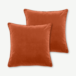 An Image of Julius Set of 2 Velvet Cushions, 45 x 45cm, Burnt Orange