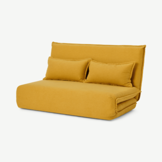 An Image of Bria Click Clack Fold Out Double Sofa Bed, Butter Yellow Weave