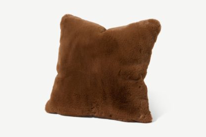 An Image of Azala Luxury Faux Fur Cushion, 50 x 50 cm, Cinnamon