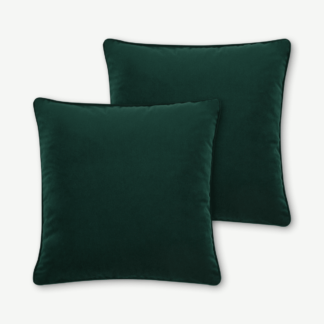 An Image of Julius Set of 2 Velvet Cushions, 45 x 45cm, Forest Green