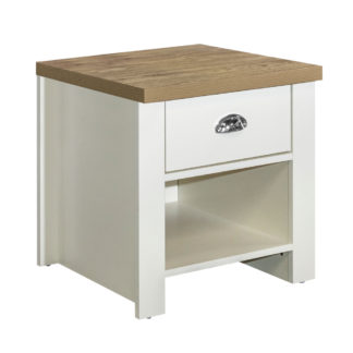 An Image of Highgate Cream and Oak Wooden 1 Drawer Lamp Table