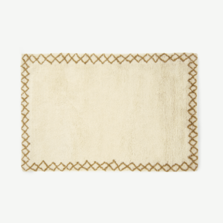 An Image of Heijer Washed Shaggy 100% Wool Rug, Large 160 x 230 cm, Off-White & Tan