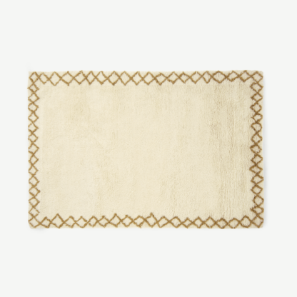 An Image of Heijer Washed Shaggy 100% Wool Rug, Large 160 x 230 cm, Off-White & Tan