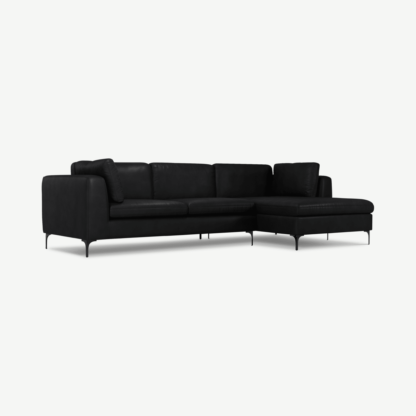 An Image of Monterosso Right Hand Facing Chaise End Sofa, Denver Black Leather with Black Leg