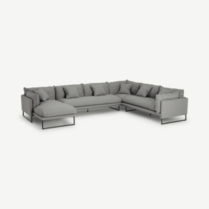 An Image of Malini Left Hand Facing Full Corner Chaise End Sofa, Mountain Grey Weave