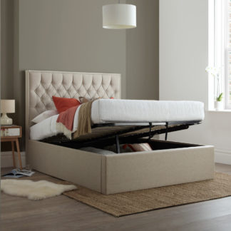 An Image of Ottoman Fabric Storage Bed In Oatmeal- 4ft 6 Double