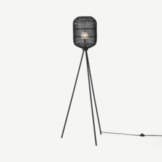 An Image of Java Tripod Floor Lamp, Black Rattan