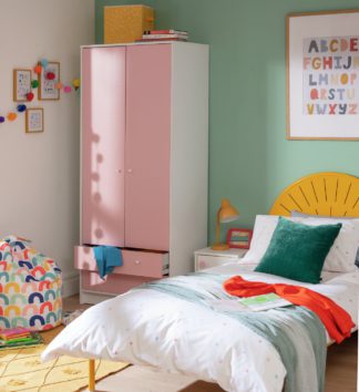 An Image of Argos Home Malibu Kids 2 Door 2 Drawer Wardrobe - Pink&White