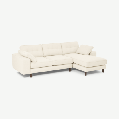 An Image of Content by Terence Conran Tobias Right Hand Facing Chaise End Sofa, Ivory White Boucle with Dark Wood Leg