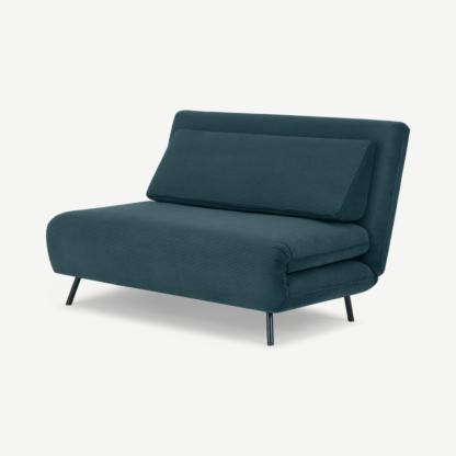 An Image of Kahlo Double Seat Sofa Bed, Teal Corduroy Velvet