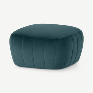 An Image of Alixandra Ottoman Pouffe, Small, Steel Blue Velvet