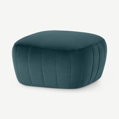 An Image of Alixandra Ottoman Pouffe, Small, Steel Blue Velvet