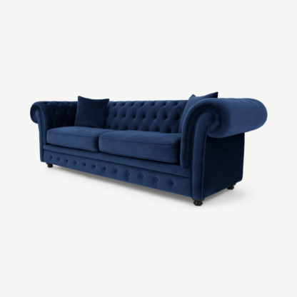 An Image of Branagh 3 Seater Chesterfield Sofa, Electric Blue Velvet