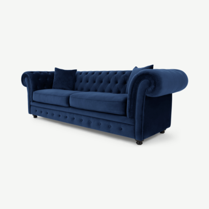 a3283d11eab3d65d3a511f06c6c9835fd71e685143c0fb7795e2dfa540e6921a-1.png An Image of Branagh 3 Seater Chesterfield Sofa, Electric Blue Velvet