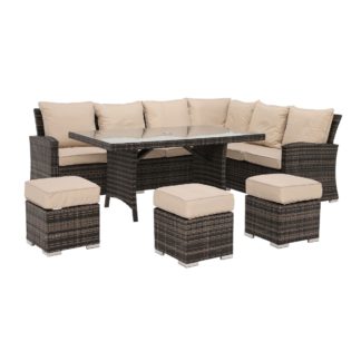 An Image of Beadnell Corner Garden Dining Set in Brown Weave and Beige Fabric