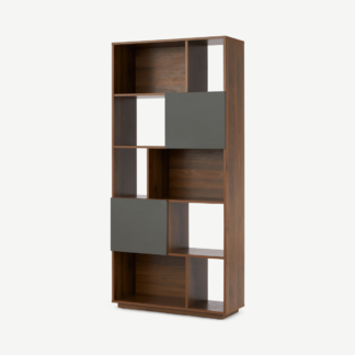 An Image of Hopkins Narrow Bookcase, Walnut Effect & Grey