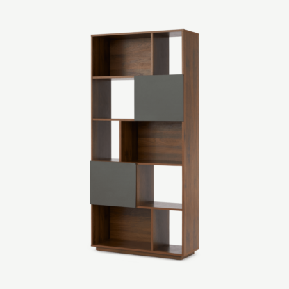 An Image of Hopkins Narrow Bookcase, Walnut Effect & Grey