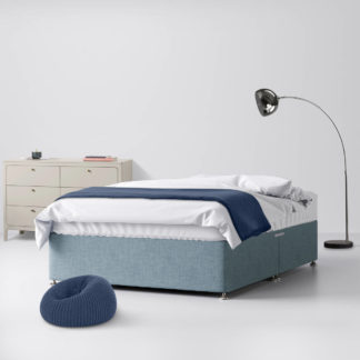 An Image of Classic Duck Egg Blue Fabric Ottoman Divan Bed - 3ft Single