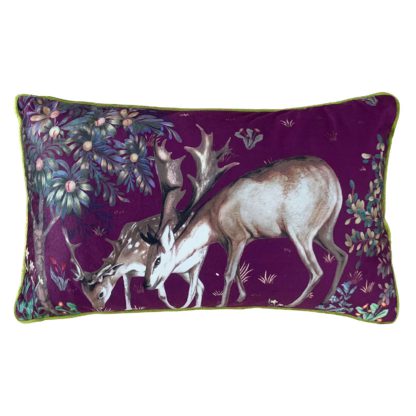 An Image of Christmas Velvet Stag Cushion - 30x50cm - Grape