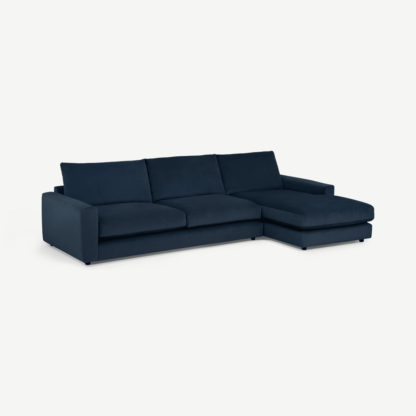 An Image of Arni Large Right Hand Facing Chaise End Sofa, Navy Blue Recycled Velvet