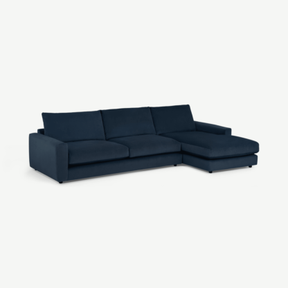 a58105955cec49ea22b79100f711d006fcfca66aee78746e35188f455a994d76-1.png An Image of Arni Large Right Hand Facing Chaise End Sofa, Navy Blue Recycled Velvet