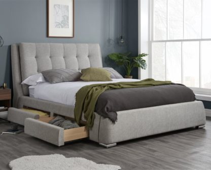 An Image of Mayfair Grey Fabric 4 Drawer Storage Bed Frame - 5ft King Size