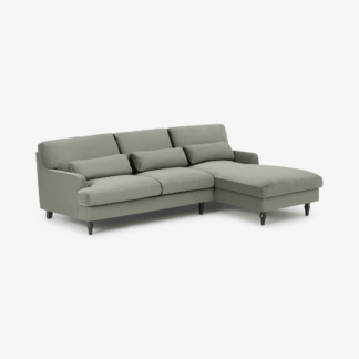 An Image of Tamyra Right Hand Facing Chaise End Corner Sofa, Sage Green Velvet with Black Legs