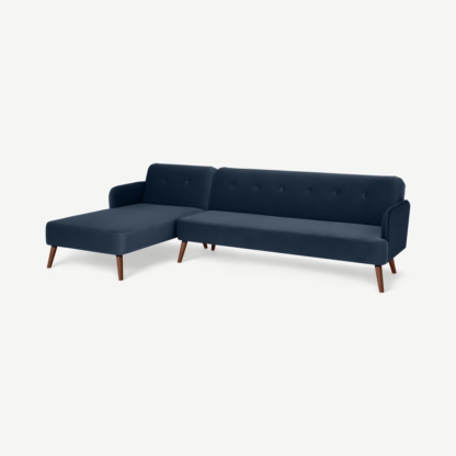 An Image of Elvi Left Hand Facing Chaise End Click Clack Sofa Bed, Sapphire Blue Velvet