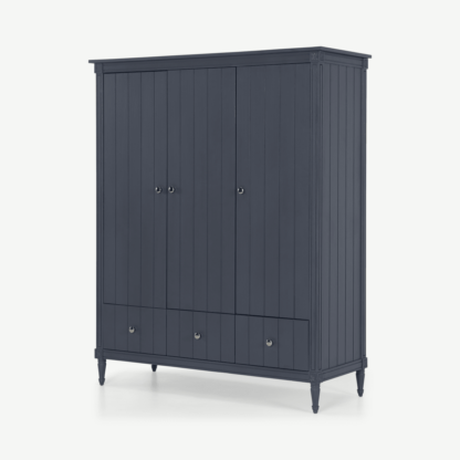 An Image of Bourbon Vintage 3 Door Triple Wardrobe, Slate Blue