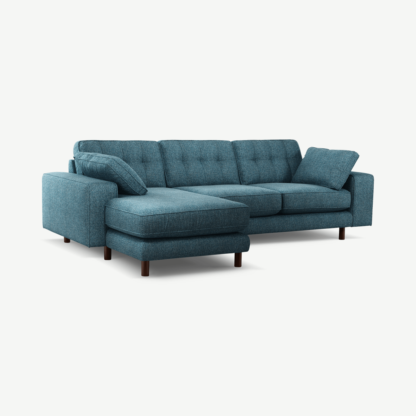 An Image of Content by Terence Conran Tobias, Left Hand facing Chaise End Sofa, Textured Weave Aegean Blue, Dark Wood Leg