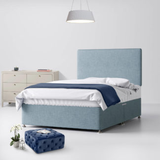 An Image of Cornell Plain Duck Egg Blue Fabric 2 Drawer Same Side Divan Bed - 6ft Super King Size
