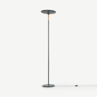 An Image of Tina LED Uplighter Floor Lamp, Charcoal & Wood