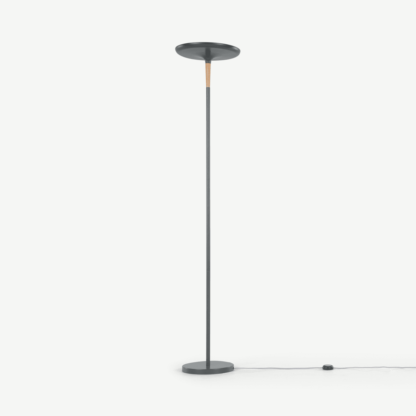 An Image of Tina LED Uplighter Floor Lamp, Charcoal & Wood