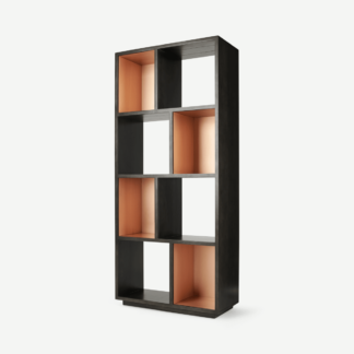 An Image of Anderson Narrow Shelving Unit, Mocha Mango Wood & Copper